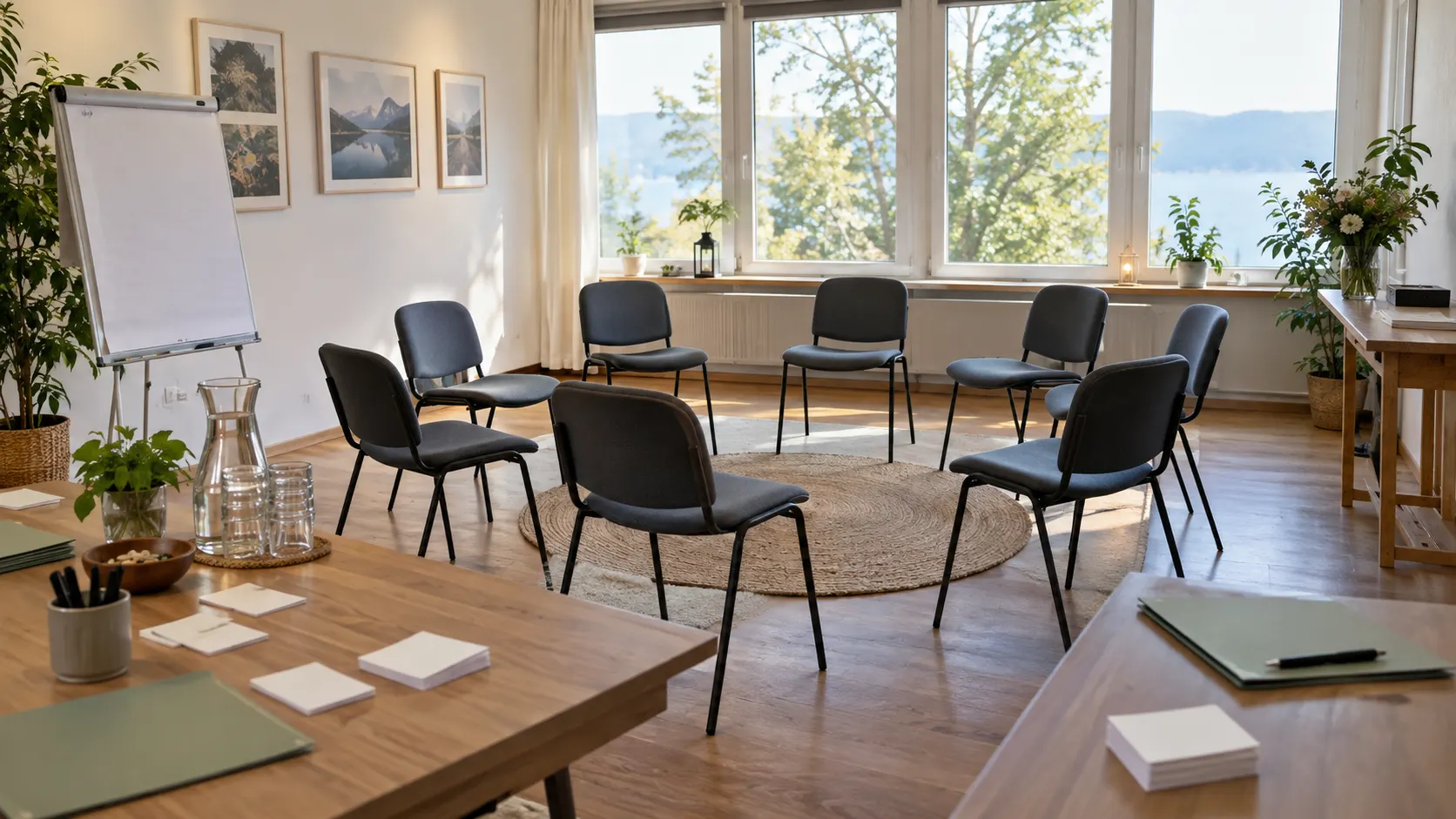 A realistic working table with printed notes and practical materials