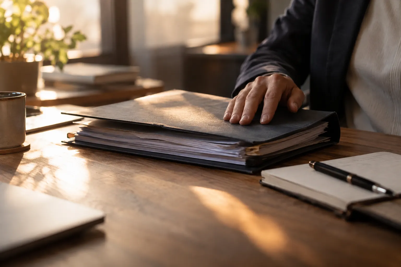 A realistic working table with printed notes and practical materials