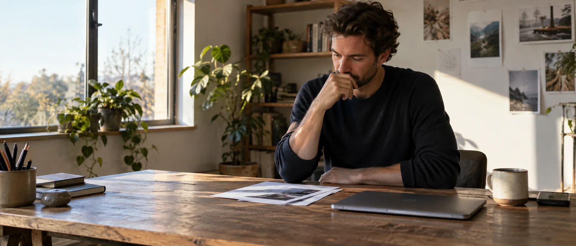 A realistic working table with printed notes and practical materials