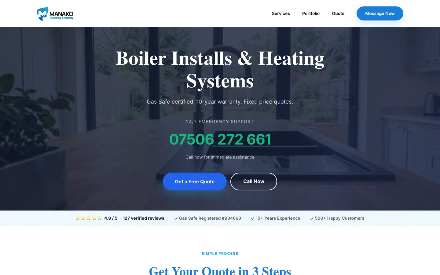The Manako Plumbing & Heating website
