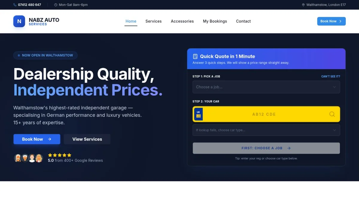 The Nabz Auto Services website